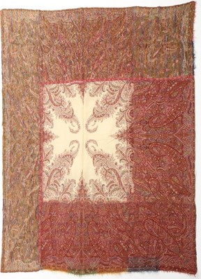 Lot 312 - A woven Paisley design fold-over shawl, circa...