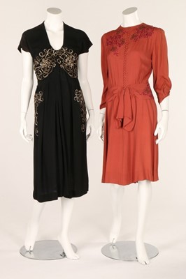 Lot 78 - Three 1940s dinner dresses, one of textured...