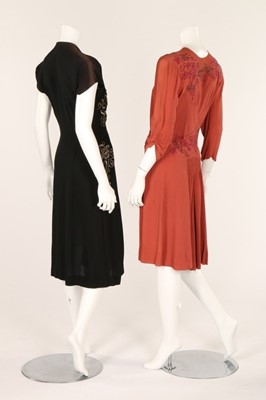 Lot 78 - Three 1940s dinner dresses, one of textured...