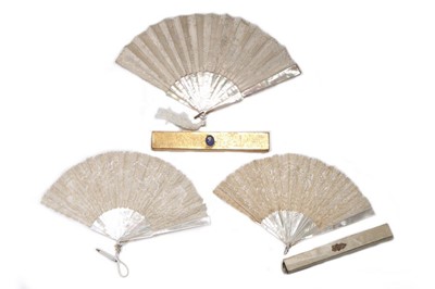 Lot 65 - Three Brussels lace bridal fans, circa 1880,...