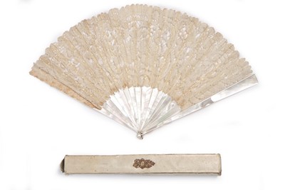 Lot 65 - Three Brussels lace bridal fans, circa 1880,...