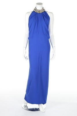 Lot 117 - A Pierre Cardin sapphire blue silk crpe...