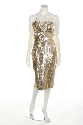 Lot 261 - A Thierry Mugler gold sequinned strapless...