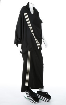 Lot 321 - A Yohji Yamamoto black gabardine 'Adidas' striped dress, Autumn-Winter, 2001-2