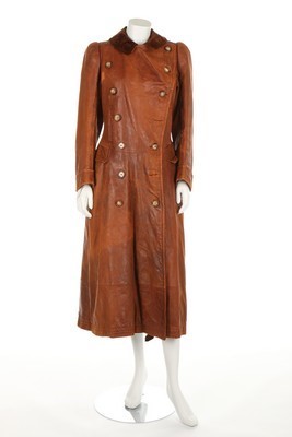 Lot 77 - A woman's brown leather motoring coat, circa...