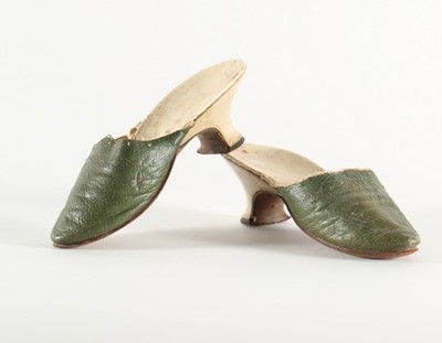 Lot 60 - A pair of green leather mules, circa 1750-60,...