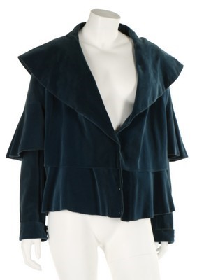 Lot 83 - A Chanel couture blue velvet jacket, circa...