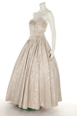 Lot 101 - A Lanvin couture silver-grey damask satin gown,...