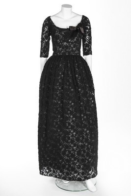 Lot 100 - A Christian Dior black soutache lace ball gown,...