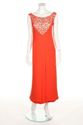 Lot 107 - A Carven couture beaded coral-orange silk crpe...