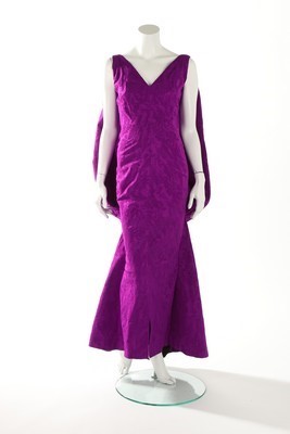 Lot 103 - A Pedro Rodriguez couture magenta cannel satin...