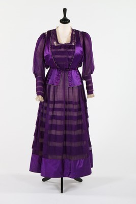 Lot 99 - A purple chiffon and satin suffragette or...