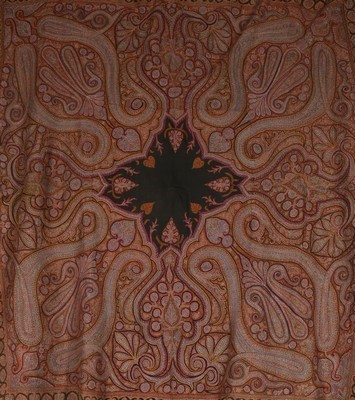 Lot 446 - A kashmir embroidered square shawl, circa 1850,...