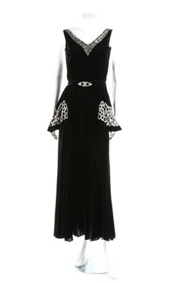 Lot 236 - A black velvet bias cut evening gown with...