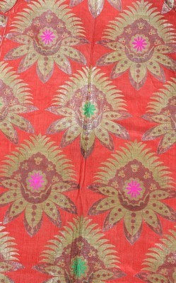 Lot 463 - A chapan of orange Russian brocade, Uzbekistan,...