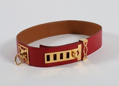 Lot 247 - An Hermès red leather Collier de Chien belt,...