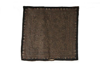 Lot 481 - An embroidered black satin square cover,...