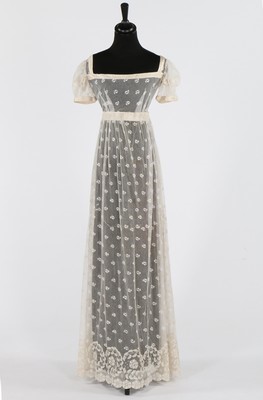 Lot 407 - A sprigged and embroidered tulle dress, circa...