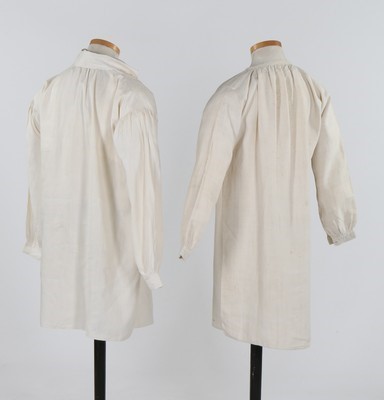 Lot 410 - Two men's shirts, late 18th-early 19th century,...