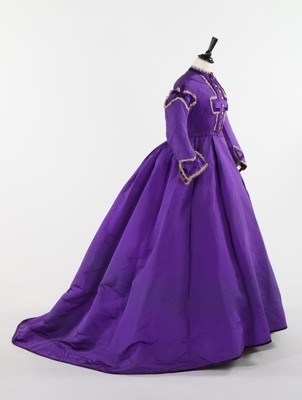 Lot 423 - A good purple silk faille gown, circa 1865,...