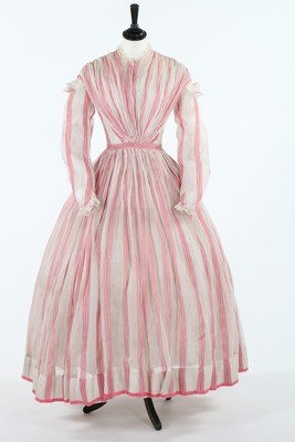 Lot 424 - A pink and white striped muslin summer gown,...