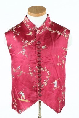 Lot 432 - A waistcoat of Chinese embroidered crimson...