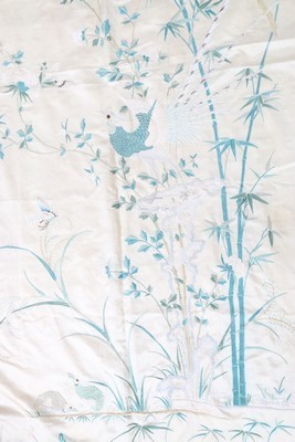 Lot 486 - A pair of embroidered ivory silk curtains,...