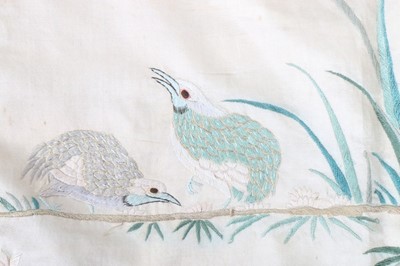 Lot 486 - A pair of embroidered ivory silk curtains,...