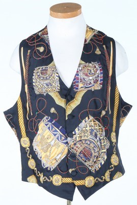 Lot 257 - Two waistcoats, 1980s, one Hermès printed silk...