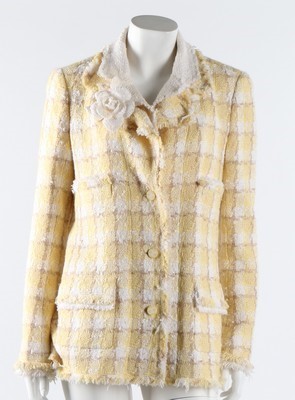 Lot 16 - A Chanel yellow and white checked tweed jacket,...