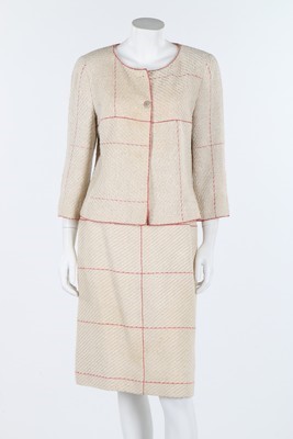 Lot 20 - A Chanel ecru and wine window pane checked...