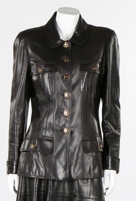 Lot 32 - A Chanel black leather jacket, late 1990s,...