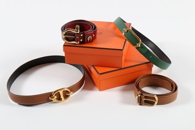 Lot 50 - Two Hermès leather belts, 1980s, in green and...