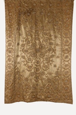 Lot 442 - A large embroidered gold satin coverlet,...