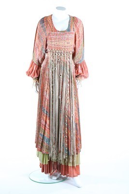 Lot 148 - A good Bill Gibb printed lurex hippy peasant...