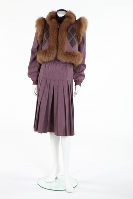 Lot 172 - A Valentino mauve wool and fox fur ensemble,...