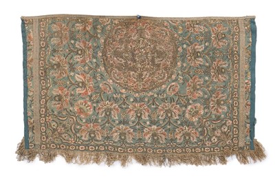 Lot 449 - An embroidered pale blue wool turban cover,...