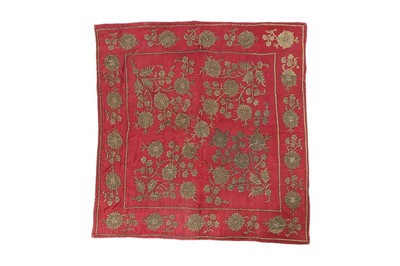 Lot 452 - A gold thread embroidered crimson satin...