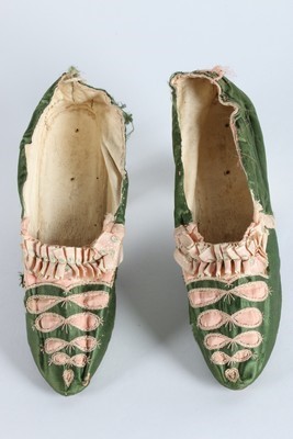 Lot 46 - A pair of green satin and pink silk ladies...