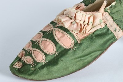 Lot 46 - A pair of green satin and pink silk ladies...