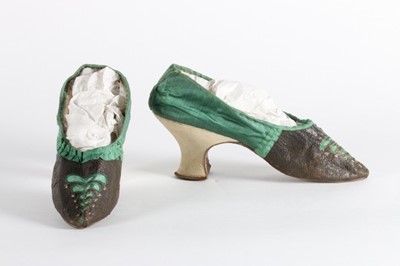 Lot 47 - A pair of emerald green satin and black...