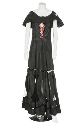 Lot 132 - A couture black taffeta evening gown with pink...