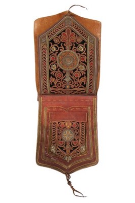 Lot 462 - An embroidered leather bag, Anatolian, Ottoman,...