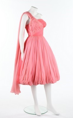 Lot 102 - A pink draped chiffon couture cocktail dress,...
