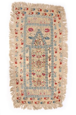 Lot 466 - An embroidered cotton qibleh cloth, Turkish...