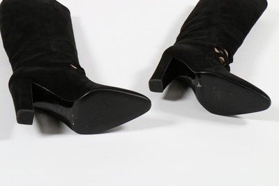 Lot 59 - A pair of Hermès black suede boots with...