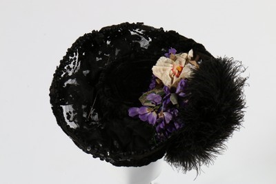 Lot 71 - A brown figured silk bonnet, circa 1890,...