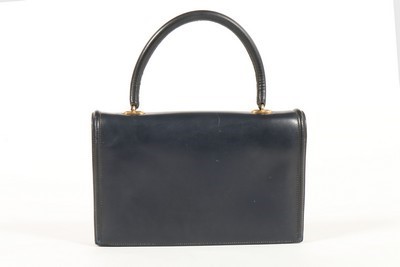 Lot 89 - An Hermès navy box calf leather handbag, 1960s,...