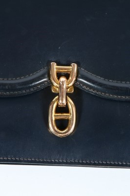 Lot 89 - An Hermès navy box calf leather handbag, 1960s,...