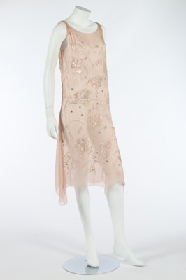 Lot 109 - A floss silk embroidered pale pink chiffon...